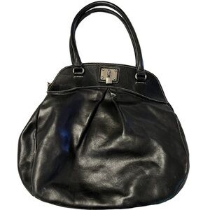PRUNE Argentinian Leather Handbag Purse, rounded, black, silver hardware w lock